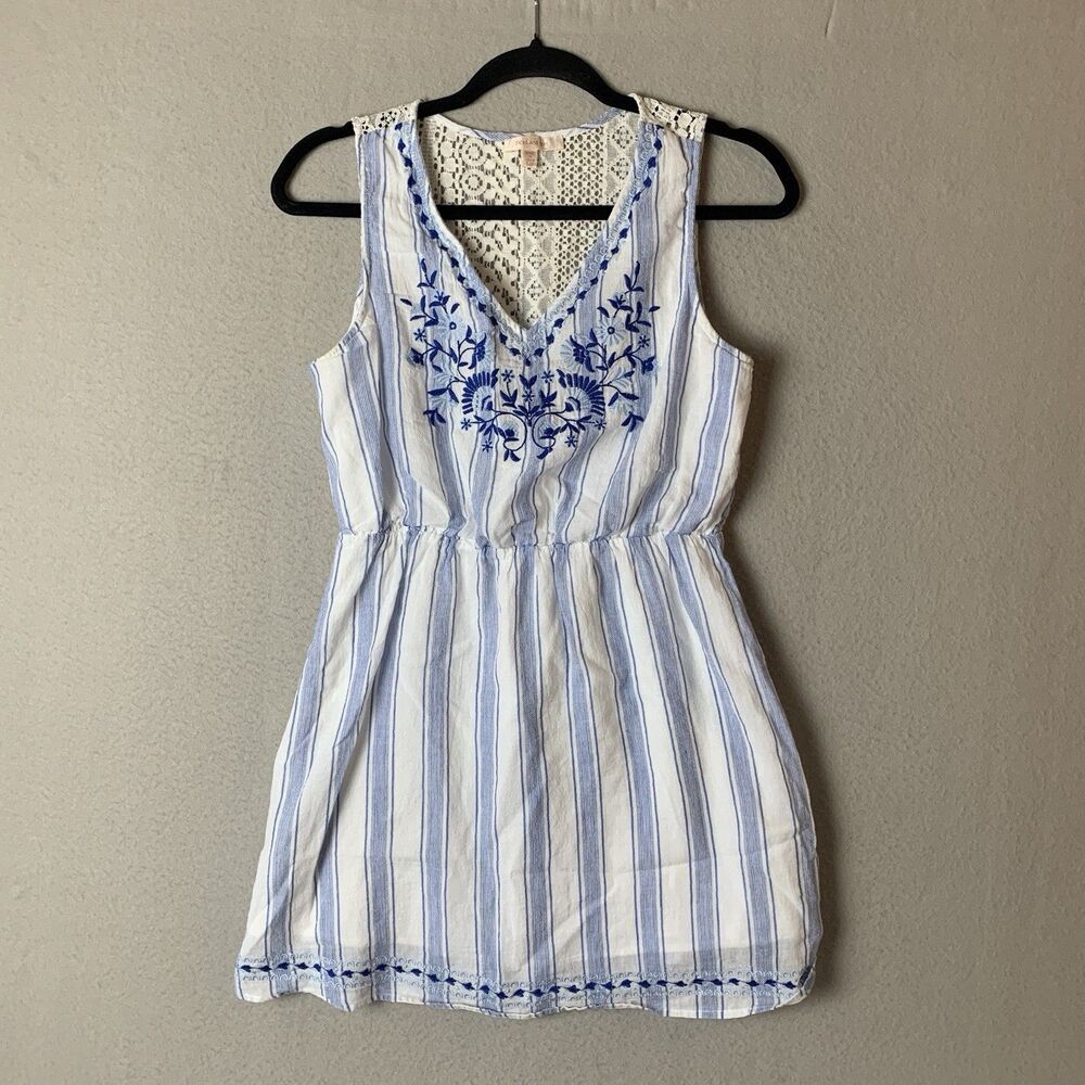 Skies Are Blue Dress Women MP Blue Sleeveless Boho Mini Coastal Cottagecore